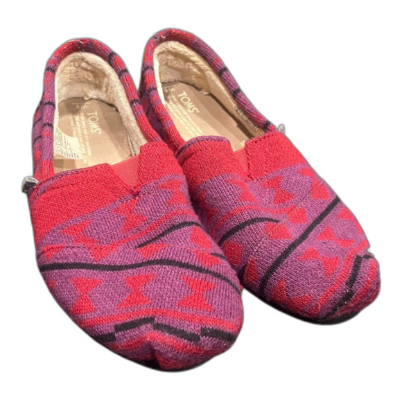 Toms Classic Red‎ Knit Faux Shearling Flats Loafers SZ 8 - Picture 1 of 8